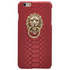 iPhone SE 5 5s - Luxury PU Leather Lion Stand Snake Skin Pattern PC Hard Protective Phone Cover Case - Red